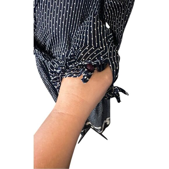 Vintage 60s Navy Polka Dot Dress Ruffle Trim Floral Hem Union Made Cottagecore - Picture 9 of 11